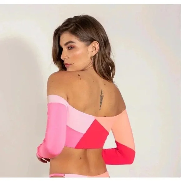 NWT OneOne Swimwear SET Bikini Gili Antonia Fernanda Pink Red NEW Long Sleeve - Picture 6 of 7